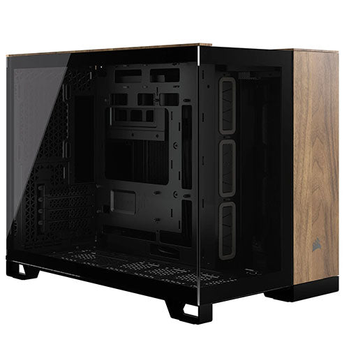 Corsair 2500X Dual Chamber Gaming Case w/ Glass Side & Front, Micro ATX, Mesh Panels, USB-C, Asus BTF Compatible, Black/Walnut Wood Corsair 2500X Dual Chamber Gaming Case w/ Glass Side & Front, Micro ATX, Mesh Panels, USB-C, Asus BTF Compatible, Black/Walnut Wood
